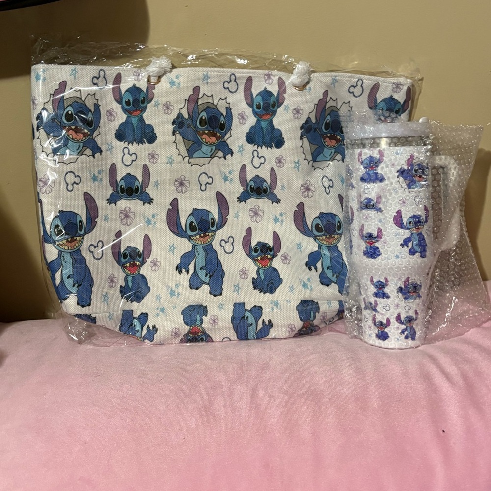 Sale!! Stitch Tote Bag and 40oz stainless steel tumbler with handle and lid new
